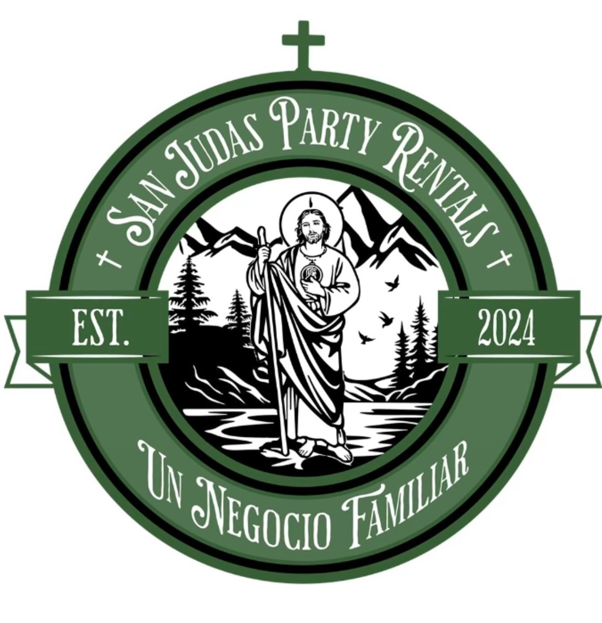 San Judas Party Rentals logo. Established 2024. Un Negocio Familiar.